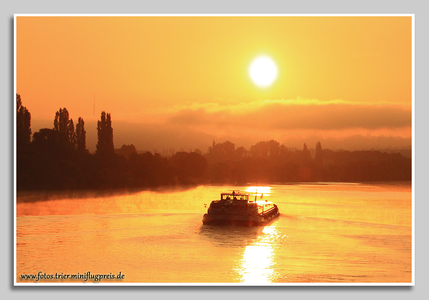 Sonnenaufgang bei Konz, wo die Saar in die Mosel mündet.